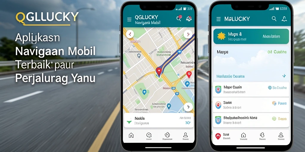 Tampilan utama QGLUCKY yang menunjukkan navigasi real-time dan informasi cuaca.