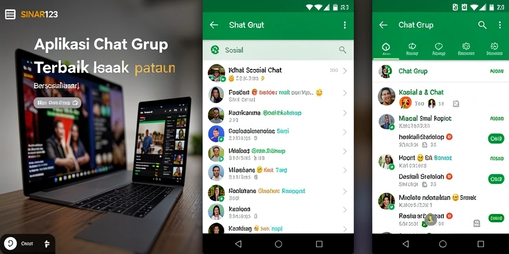Antarmuka utama SINAR123 yang menampilkan fitur Chat Grup yang interaktif.