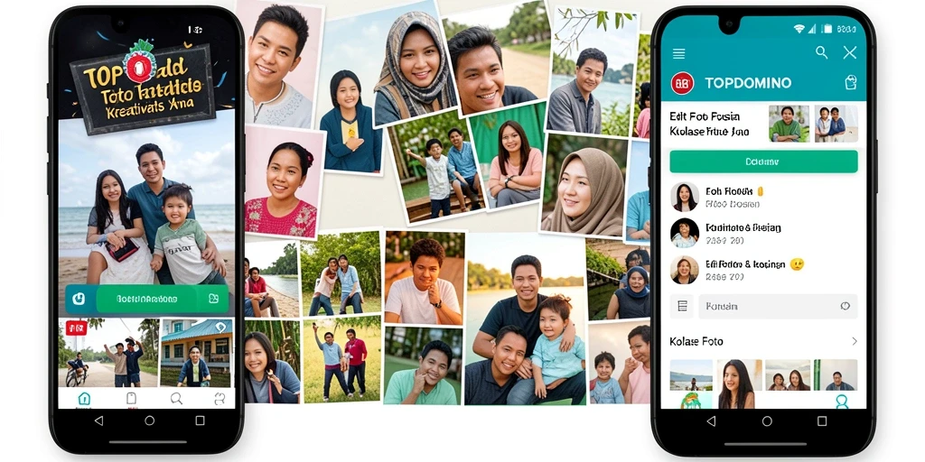 Tampilan antarmuka aplikasi TOPDOMINO dengan fitur Kolase Foto yang menarik.